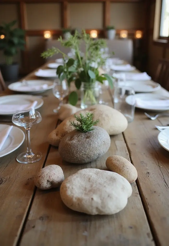 28 Rustic Wedding Table Decor Ideas That Feel Cozy - 21. Natural Stone Accents