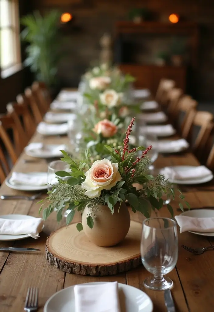 28 Rustic Wedding Table Decor Ideas That Feel Cozy - 3. Wooden Slice Runners