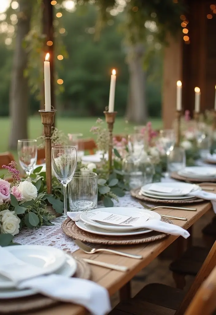 28 Rustic Wedding Table Decor Ideas That Feel Cozy - 9. Lace Table Overlays