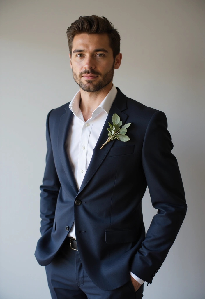 29 Boutineer Ideas That Elevate The Groom's Look - 10. Minimalist Greenery