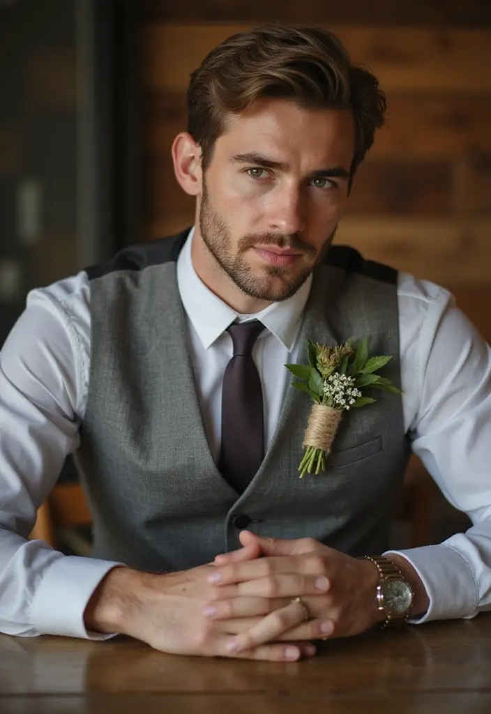 29 Boutineer Ideas That Elevate The Groom's Look - 12. Natural Twine Wrapping
