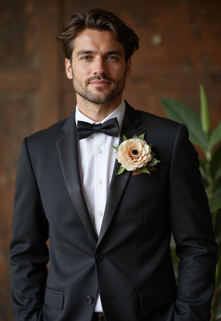 29 Boutineer Ideas That Elevate The Groom's Look - 15. Eco-Friendly Fabric Flowers