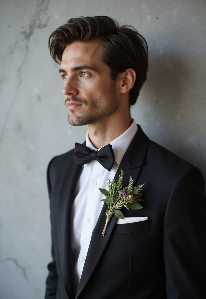 29 Boutineer Ideas That Elevate The Groom's Look - 2. Herbaceous Charm