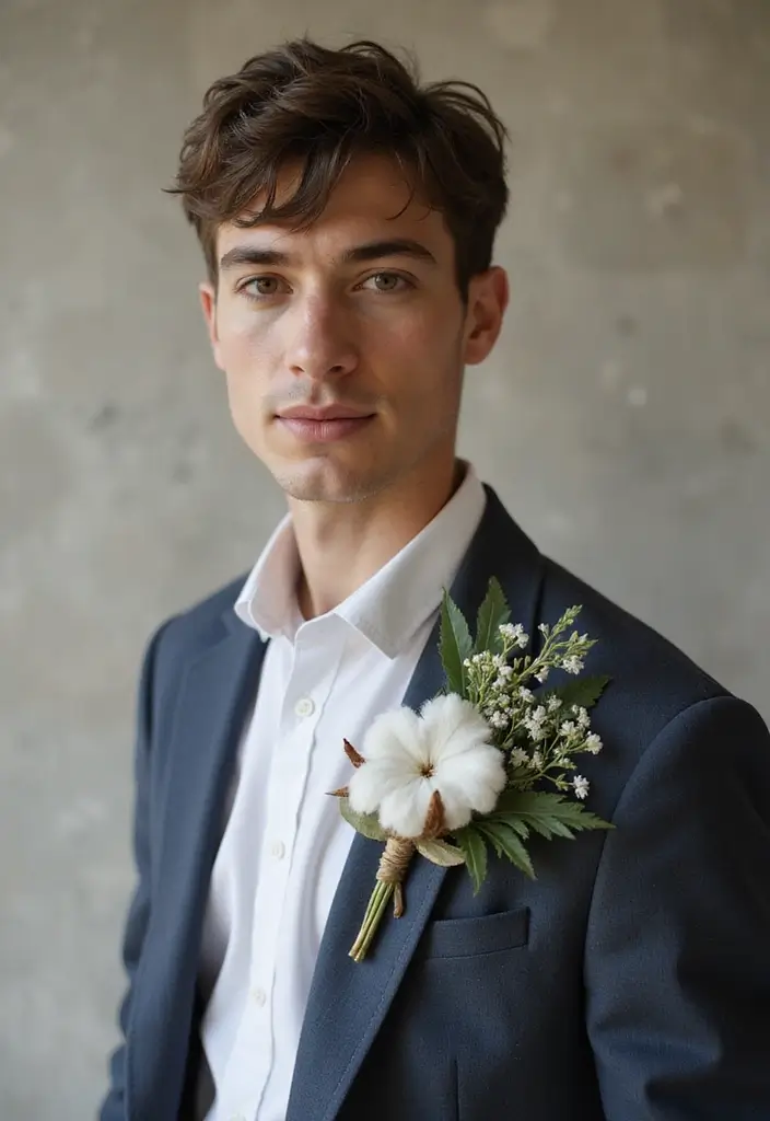 29 Boutineer Ideas That Elevate The Groom's Look - 22. Natural Cotton Touch
