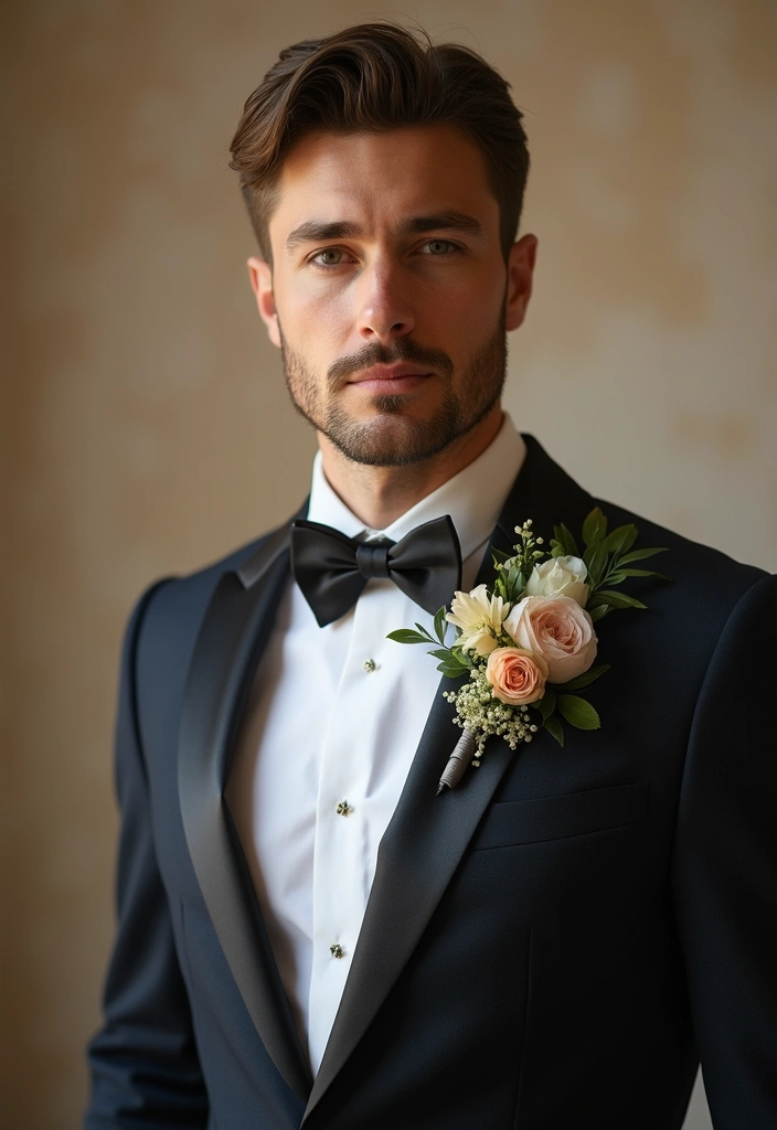 29 Boutineer Ideas That Elevate The Groom's Look - 28. Tie the Knot