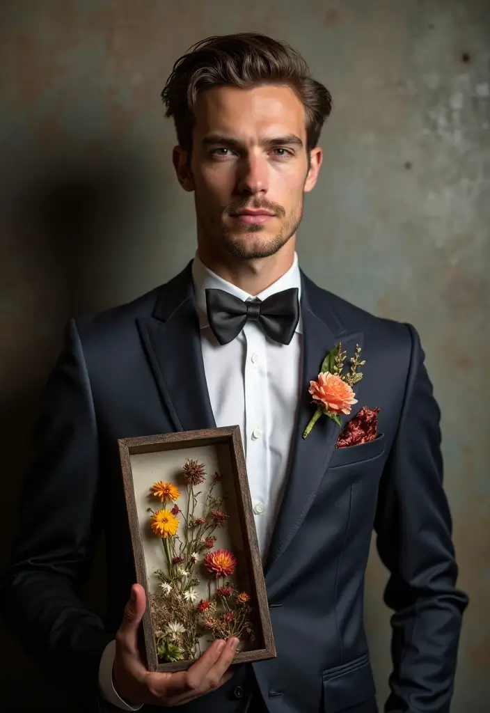 29 Boutineer Ideas That Elevate The Groom's Look - 29. Shadow Box Boutonnieres