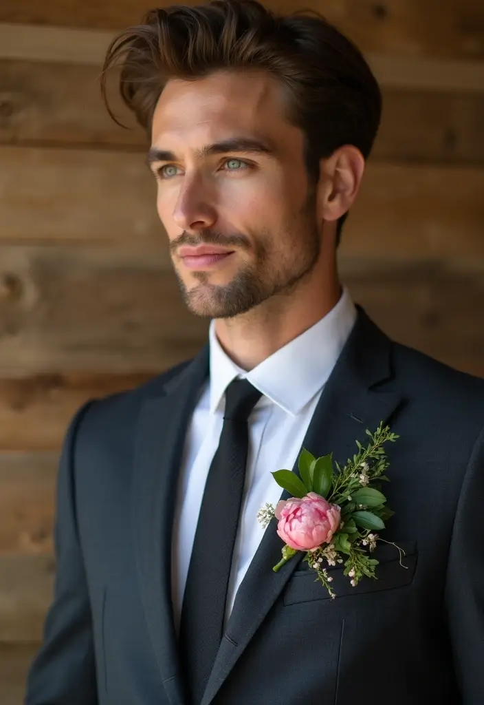 29 Boutineer Ideas That Elevate The Groom's Look - 8. Seasonal Blooms