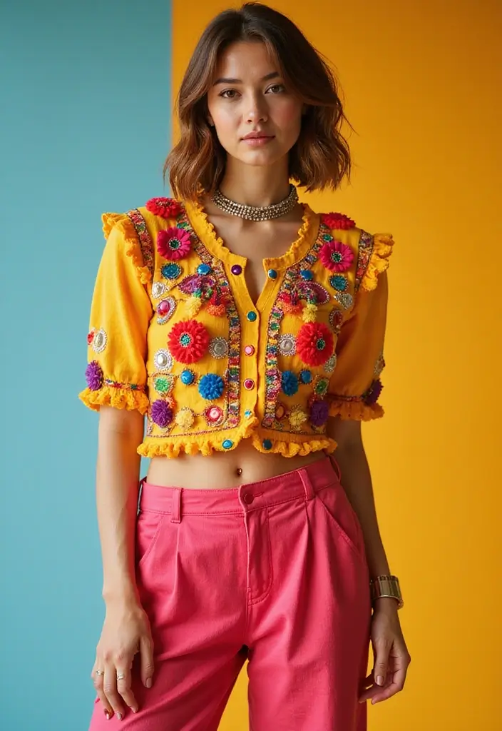 29 Engagement Outfit Ideas Indian Brides Will Love - 13. Handcrafted Pom-Pom Suit