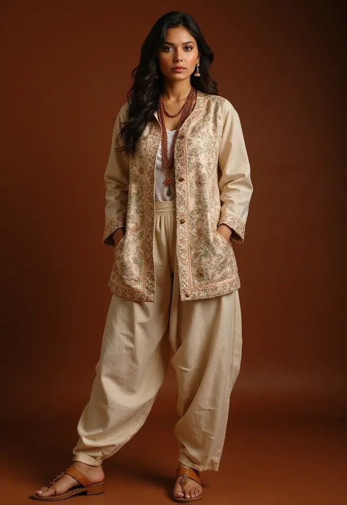29 Engagement Outfit Ideas Indian Brides Will Love - 16. Ethnic Jacket with Dhoti