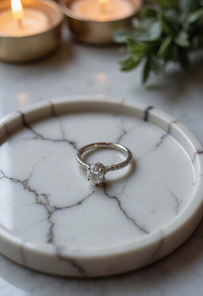 29 Engagement Ring Tray Ideas That Feel Elegant - 2. Sleek Marble Design