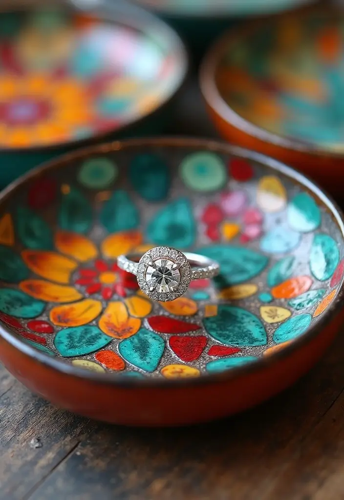 29 Engagement Ring Tray Ideas That Feel Elegant - 27. Colorful Glass Mosaic Trays