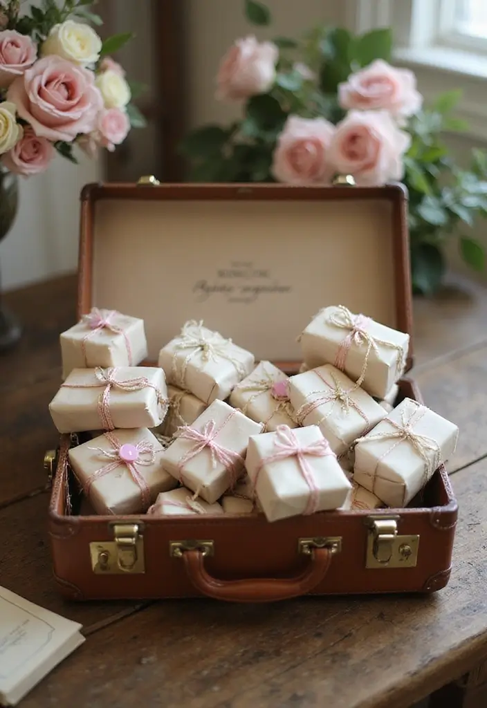 29 Gift Packing Ideas Wedding Style That Impress - 4. Vintage Suitcase for Favors