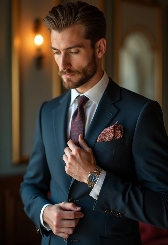 29 Grooms Outfit Ideas That Look Sharp and Stylish - 19. Elegant Handkerchiefs