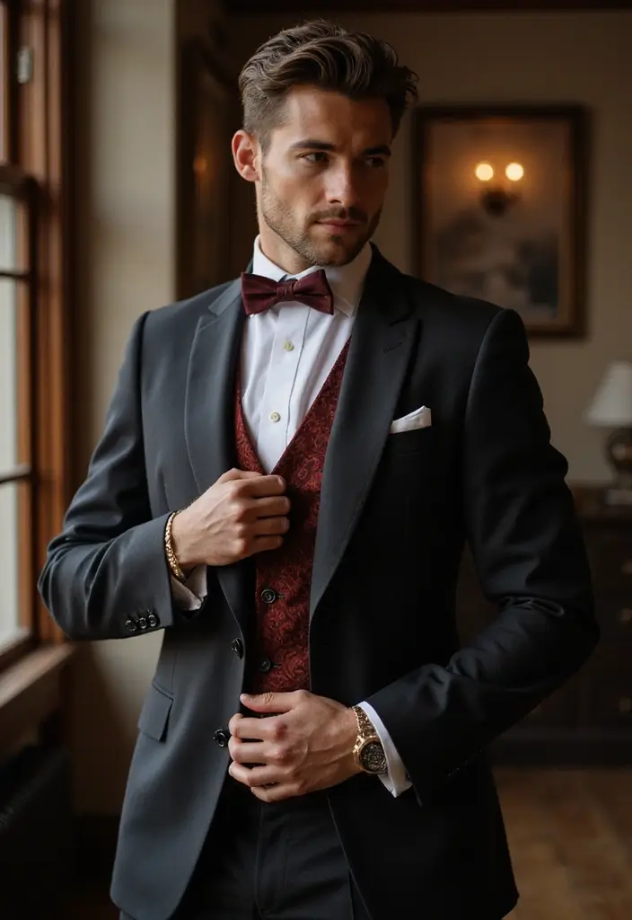 29 Grooms Outfit Ideas That Look Sharp and Stylish - 22. The Charming Cummerbund