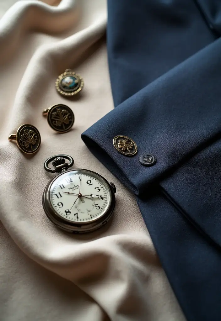 29 Grooms Outfit Ideas That Look Sharp and Stylish - 6. Vintage Accessories Galore