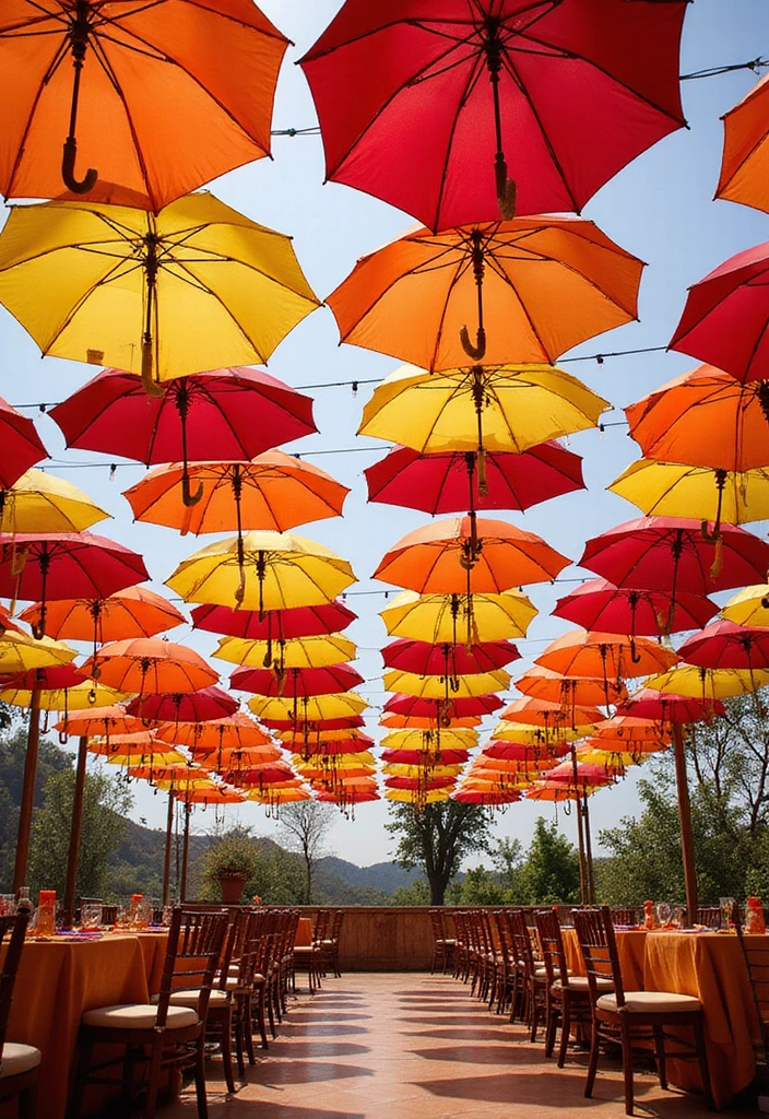 29 Mehndi Decoration Ideas Outdoor That Glow With Color - 16. Rajasthani Umbrellas