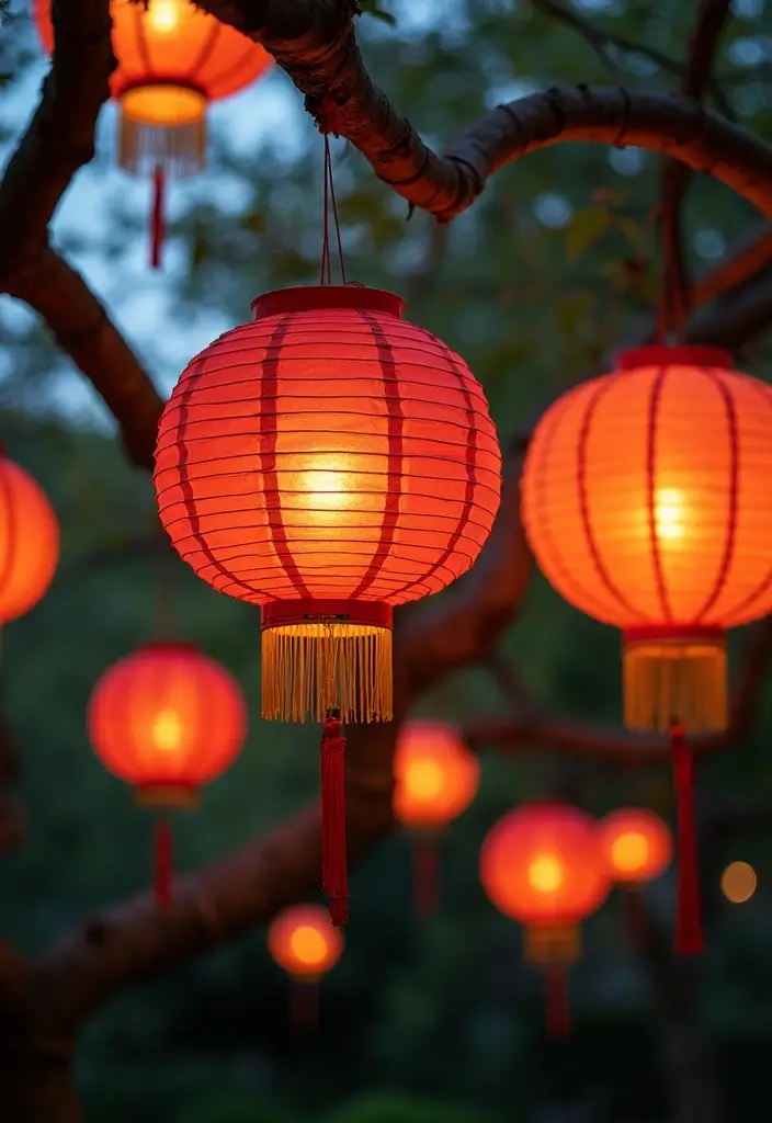 29 Mehndi Decoration Ideas Outdoor That Glow With Color - 2. Colorful Paper Lanterns