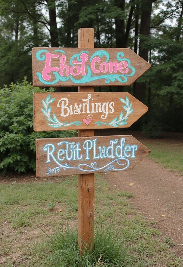 29 Mehndi Decoration Ideas Outdoor That Glow With Color - 20. Painted Wooden Sign Boards