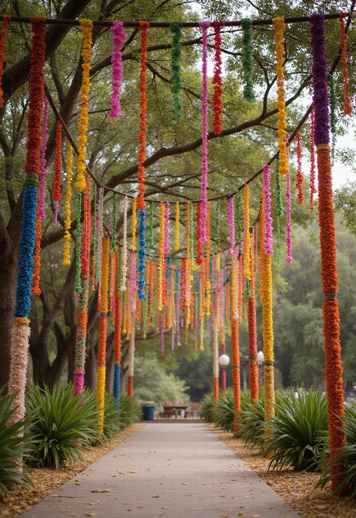 29 Mehndi Decoration Ideas Outdoor That Glow With Color - 23. Colorful Beaded Garlands