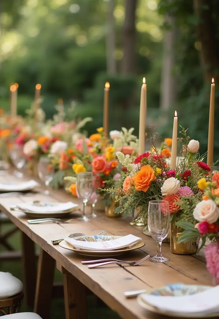 29 Mehndi Decoration Ideas Outdoor That Glow With Color - 25. Floral Table Centerpieces