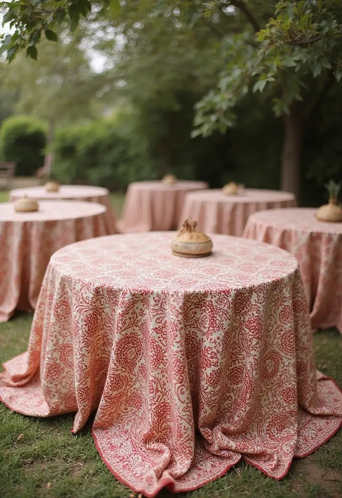 29 Mehndi Decoration Ideas Outdoor That Glow With Color - 27. Henna-Motif Tablecloths