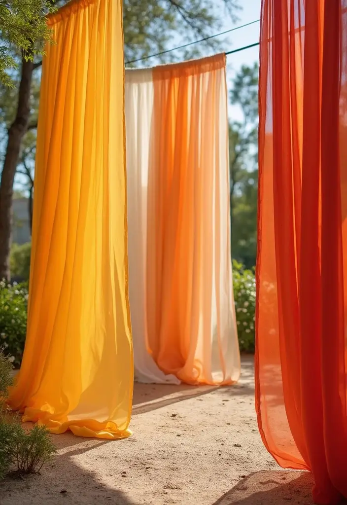 29 Mehndi Decoration Ideas Outdoor That Glow With Color - 4. Natural Fabric Draperies