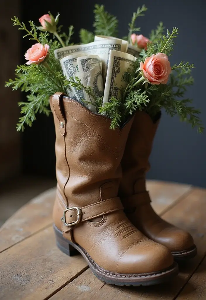 29 Money Packing Ideas For Wedding Gifts That Look Luxe - 24. Cash Gift Boot