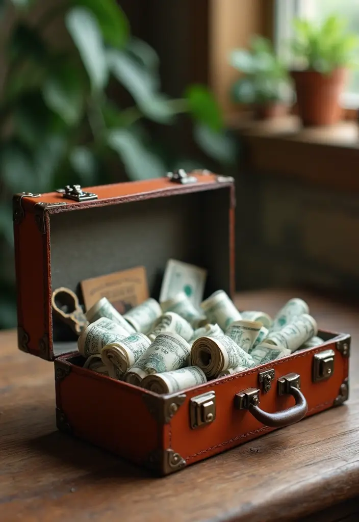 29 Money Packing Ideas For Wedding Gifts That Look Luxe - 3. Decorative Suitcase Filled with Cash