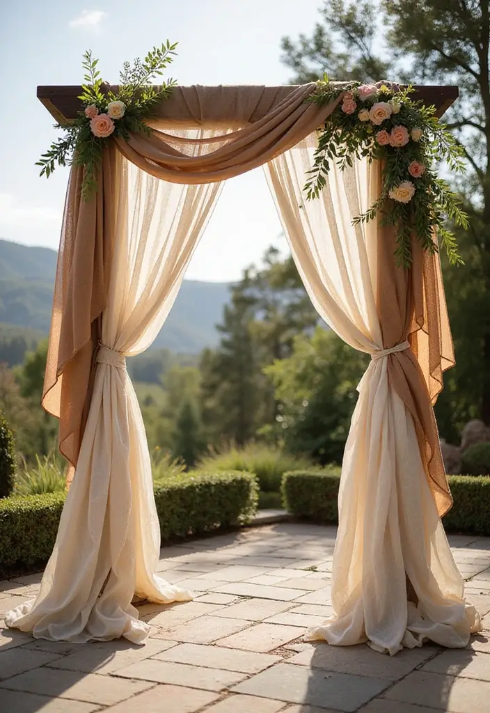 29 Wedding Arbor Ideas That Frame the Moment - 20. Textured Fabric Arbor