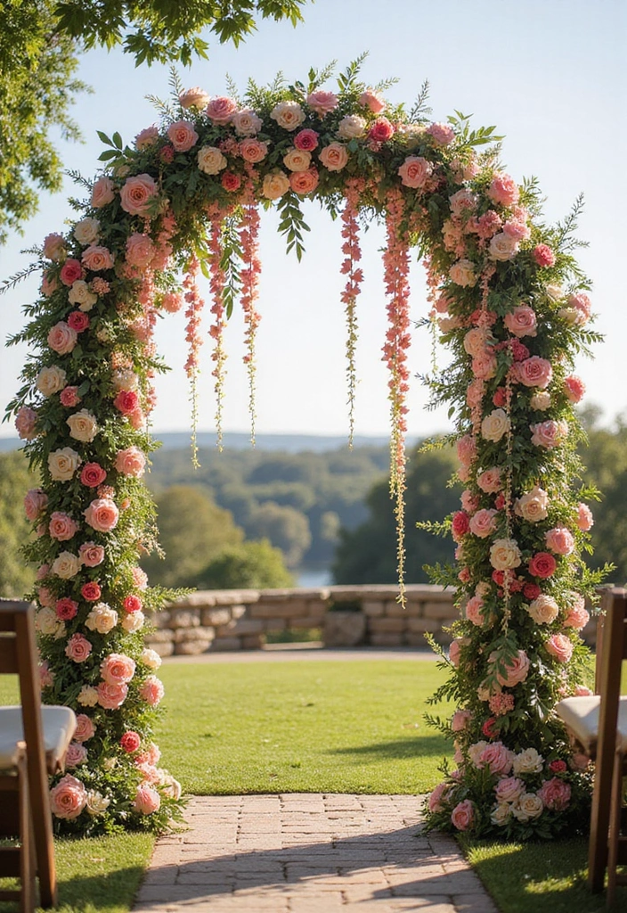 29 Wedding Arbor Ideas That Frame the Moment - 21. Hanging Floral Arbor
