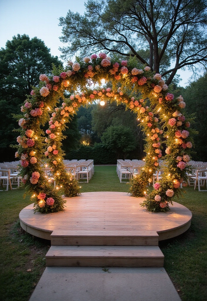 29 Wedding Arbor Ideas That Frame the Moment - 28. Elevated Stage Arbor