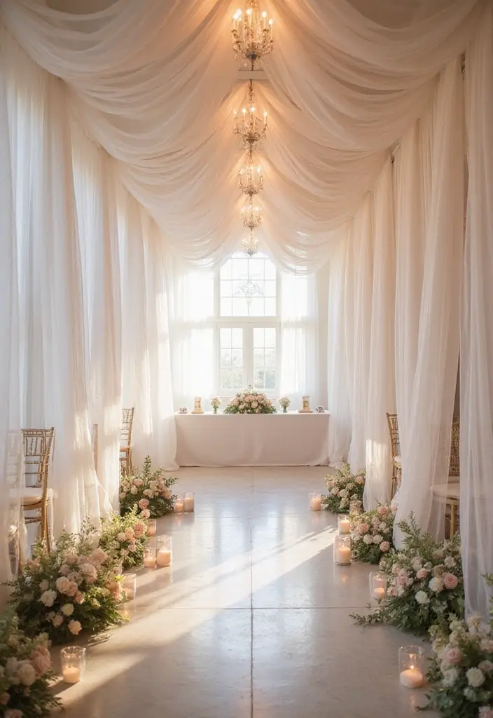 29 Wedding Drapery Ideas That Transform Any Venue - 25. Whimsical Sheer Draping