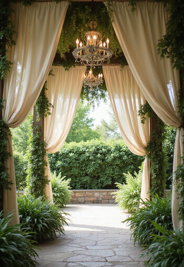 29 Wedding Drapery Ideas That Transform Any Venue - 29. Intertwined Drapery and Greenery