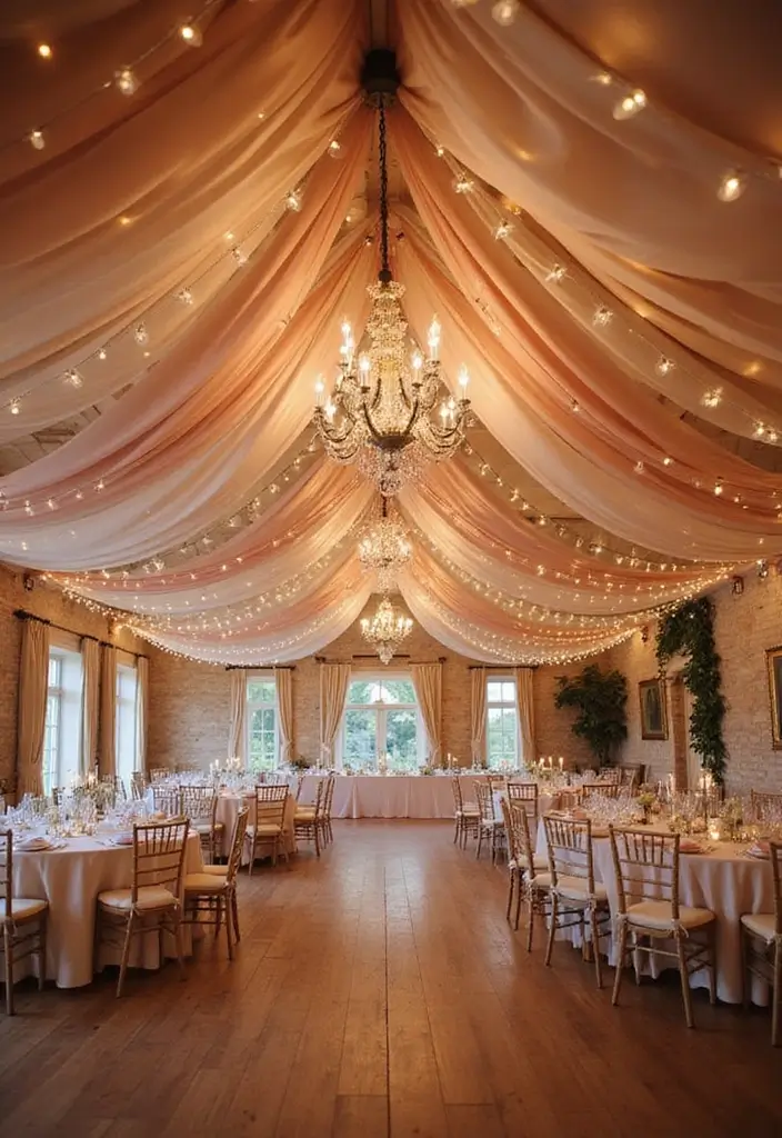 29 Wedding Drapery Ideas That Transform Any Venue - 7. Ceiling Draping