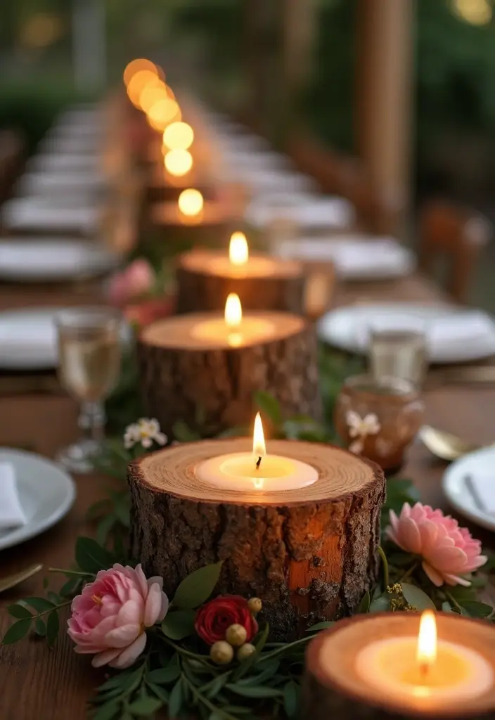 29 Welcome Bride Decoration Ideas That Say Wow - 16. Candles in Hollowed Logs
