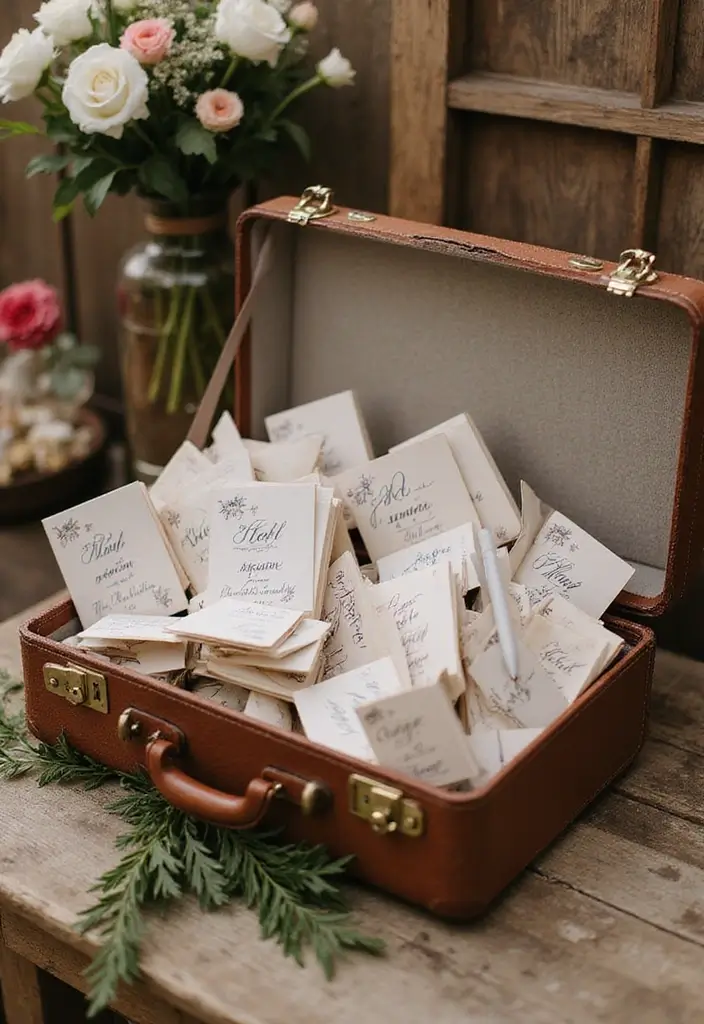 29 Welcome Bride Decoration Ideas That Say Wow - 2. Vintage Suitcase Guestbook
