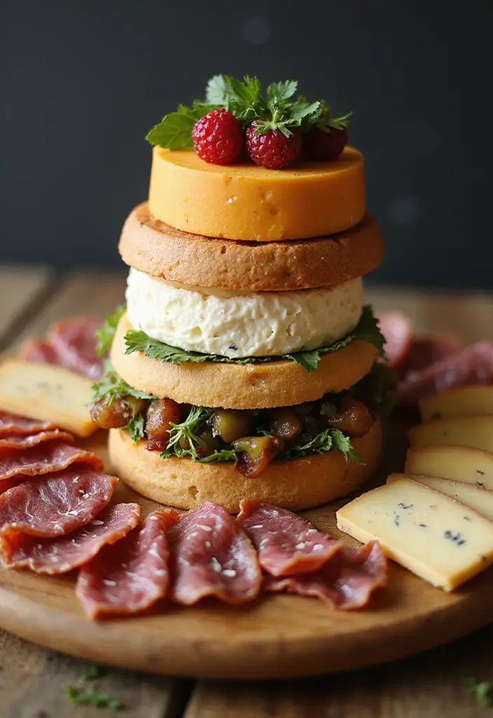 25 Bridal Shower Charcuterie Board Ideas That Guests Will Love - 19. Cheese Wheel Tower Board