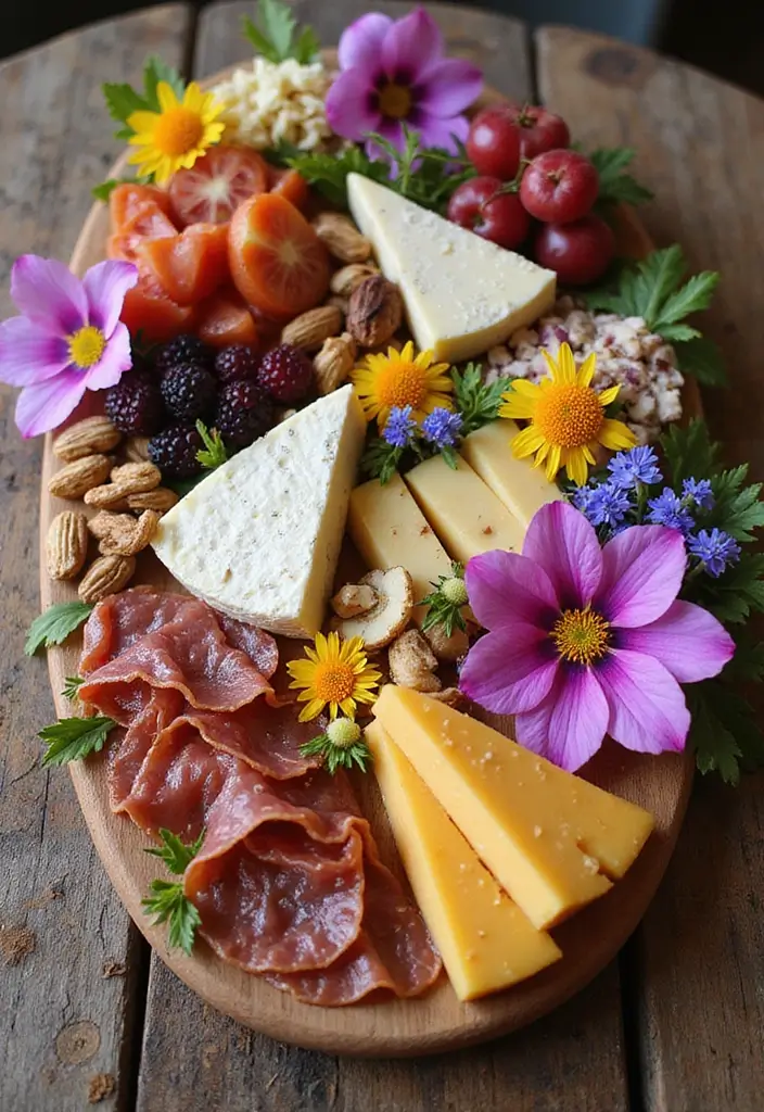 25 Bridal Shower Charcuterie Board Ideas That Guests Will Love - 4. Floral Flourish Board
