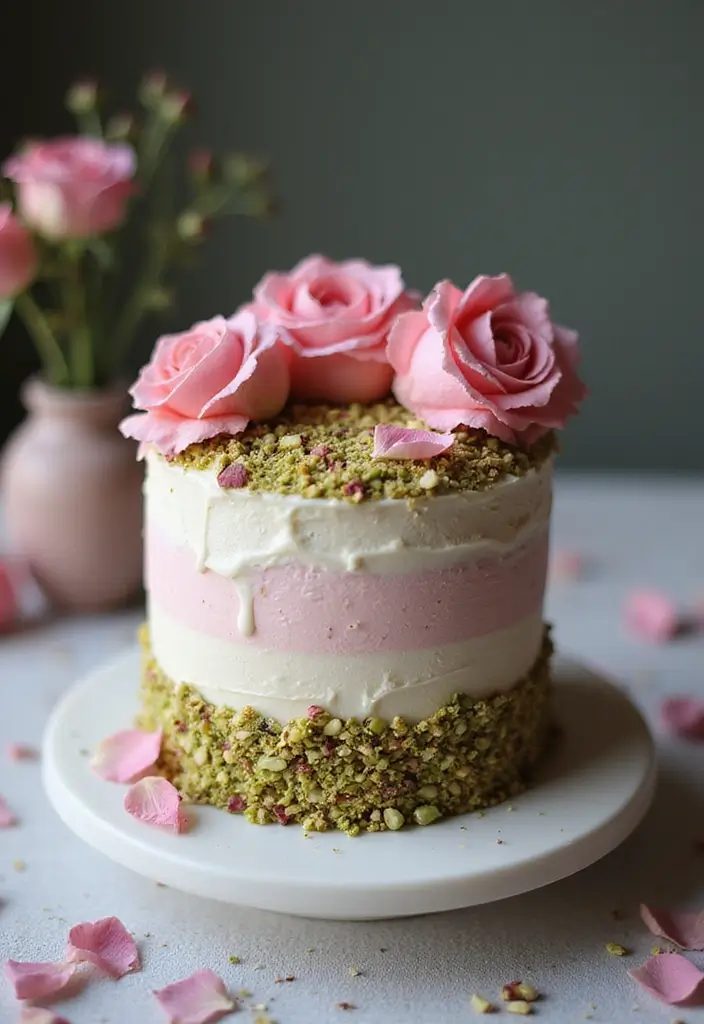 27 One Year Anniversary Cake Ideas That Celebrate Love - 26. Pistachio Rose Cake