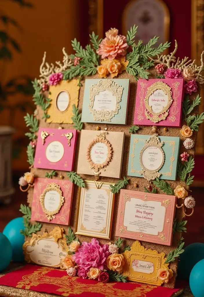 27 Seemantham Decoration Ideas That Honor Tradition - 16. Customized Invitations as Decor