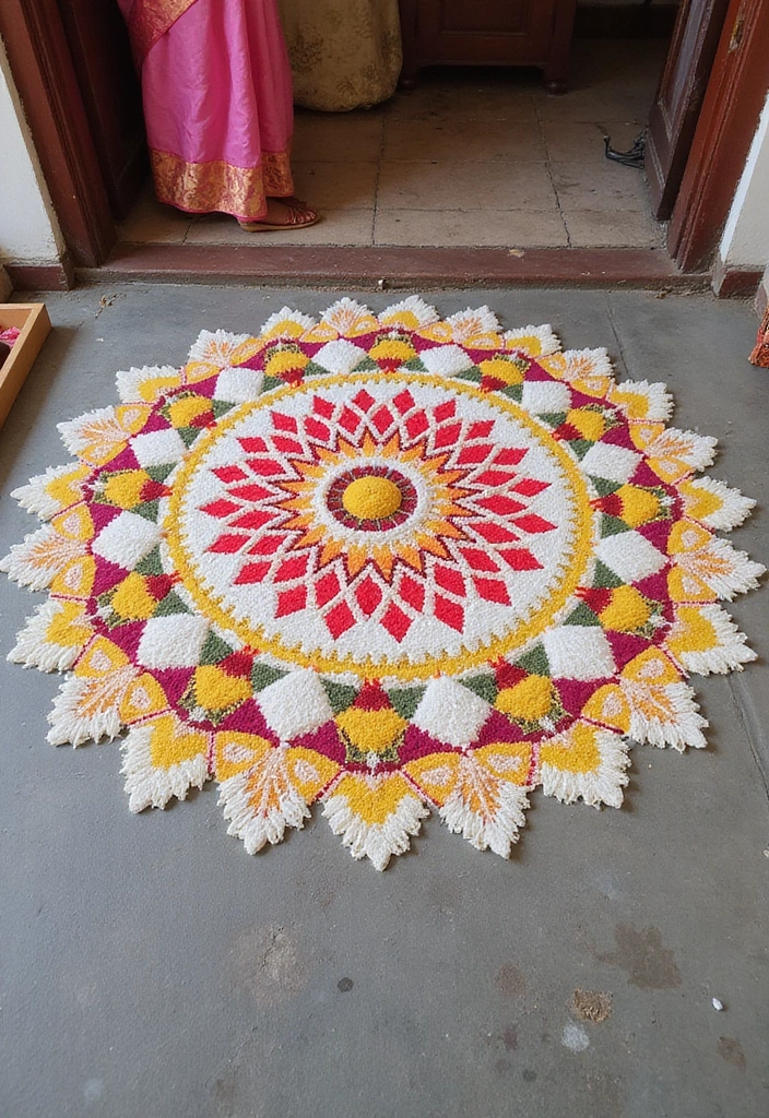 27 Seemantham Decoration Ideas That Honor Tradition - 17. Traditional Kolam Patterns