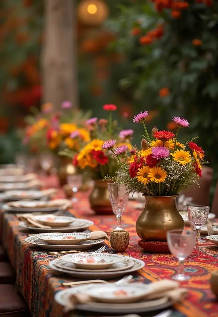 27 Seemantham Decoration Ideas That Honor Tradition - 2. Ethnic Centerpieces on Dining Tables