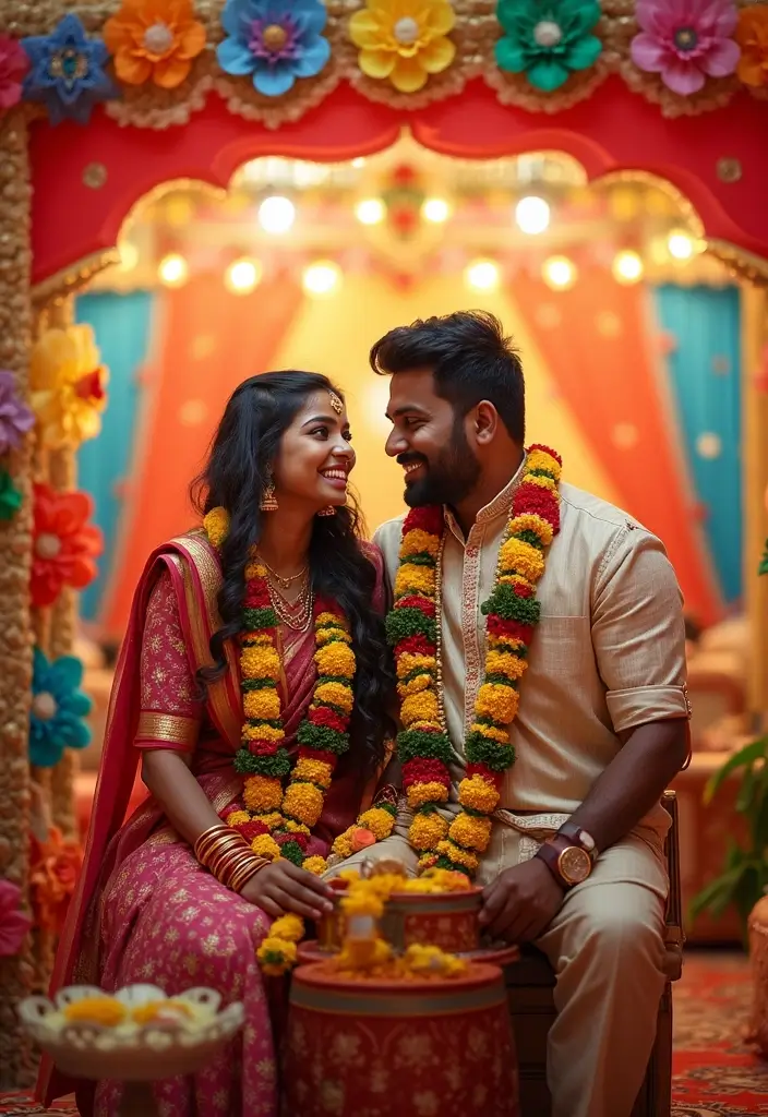 27 Seemantham Decoration Ideas That Honor Tradition - 22. Fun Photo Booth with Props