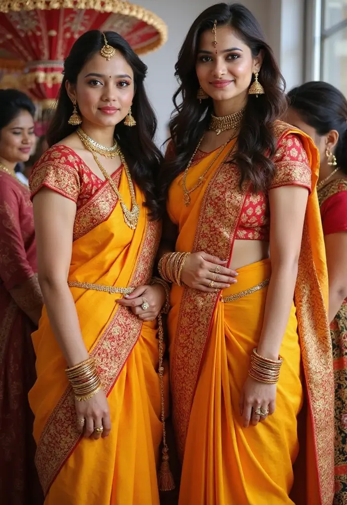 27 Seemantham Decoration Ideas That Honor Tradition - 23. Thematic Dress Code for Guests