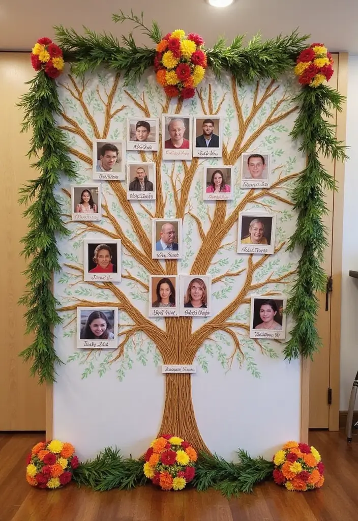27 Seemantham Decoration Ideas That Honor Tradition - 27. Family Tree Display