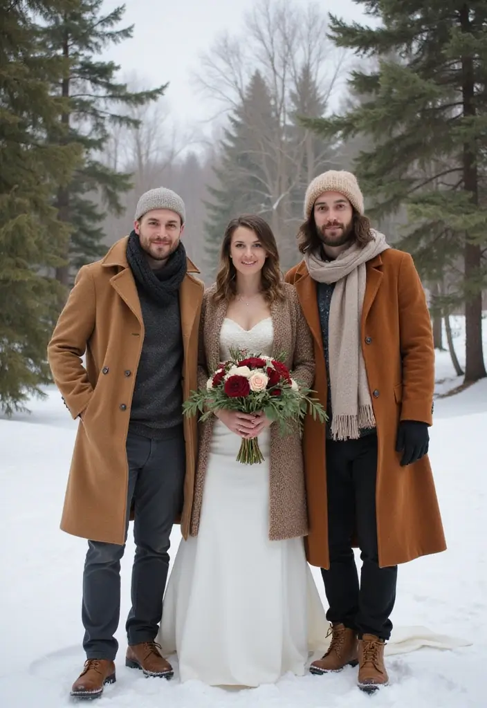27 Wedding Ideas Indoor That Feel Cozy and Stylish - 25. Cozy Winter Attire