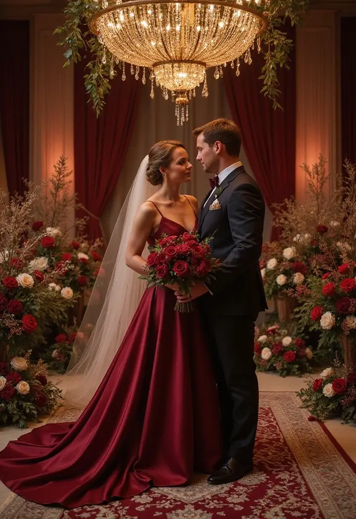 27 Winter Wedding Color Ideas That Feel Cozy And Luxe - 13. Maroon and Soft Gold