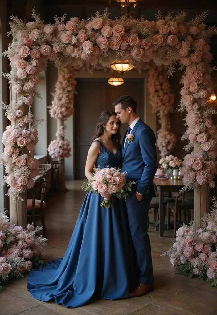 27 Winter Wedding Color Ideas That Feel Cozy And Luxe - 23. Midnight Blue and Dusty Rose
