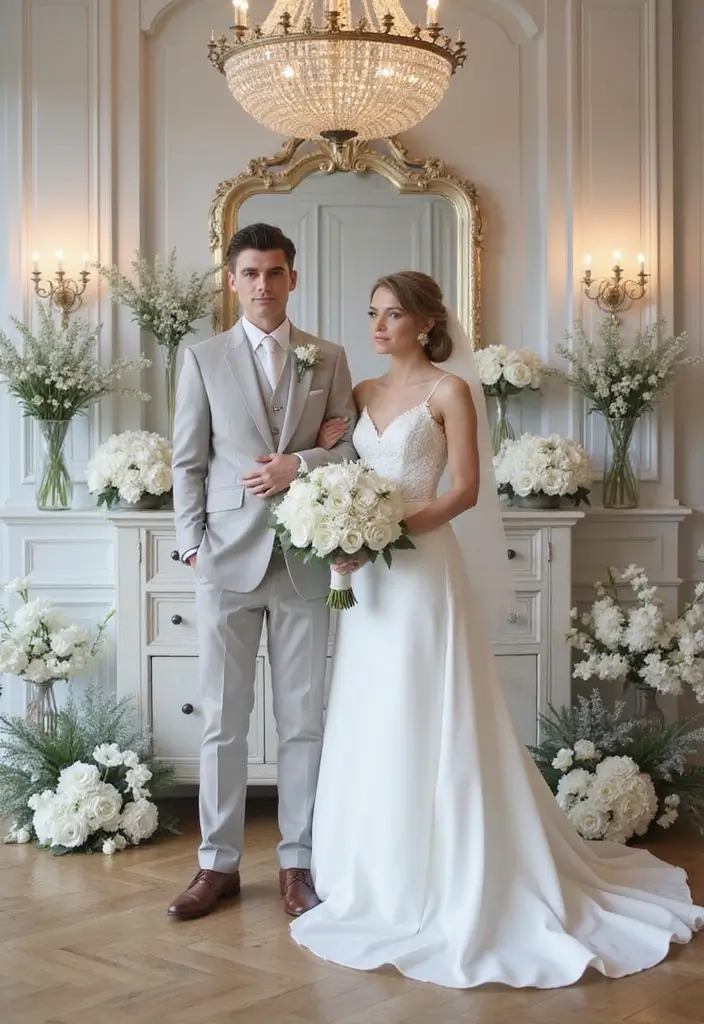 27 Winter Wedding Color Ideas That Feel Cozy And Luxe - 27. Classic White and Silver