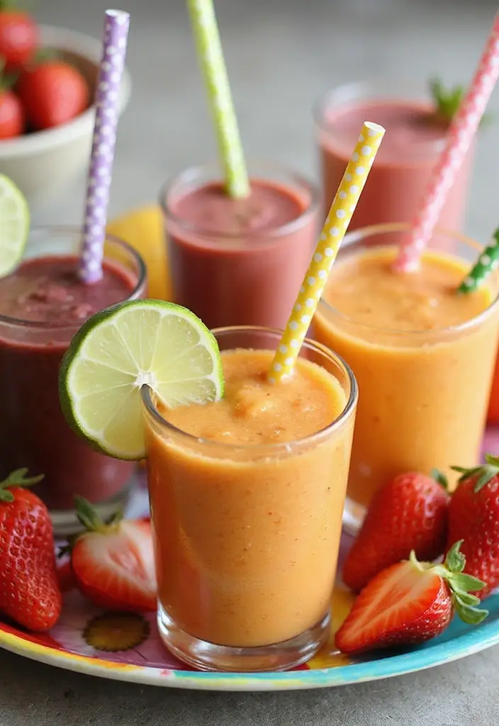 28 Wedding Shower Fruit Tray Ideas That Look Beautiful - 22. Mini Fruit Smoothies
